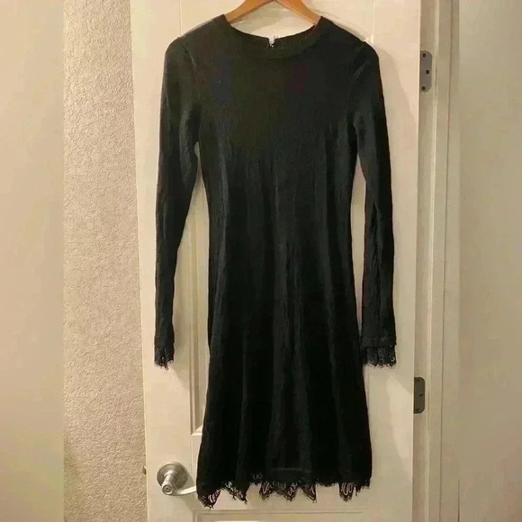 Black Vittadini 100% Soft Merino Wool Lace Dress - Picture 1 of 4